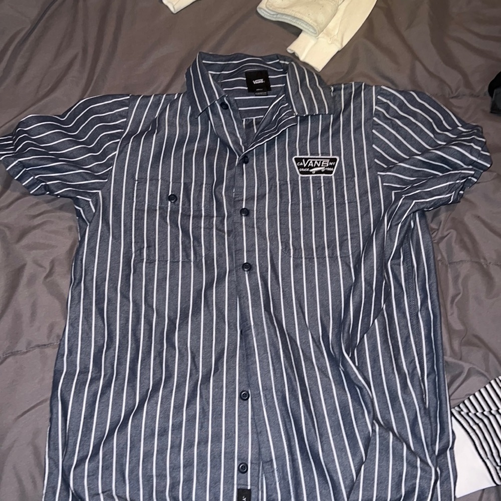 VANS DARK BLUE PINSTRIPE WORK SHIRT SIZE SMALL